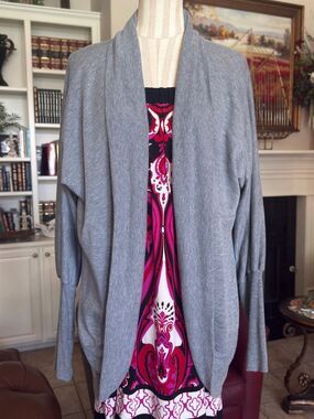 W. by Wantable H by Bordeaux Gray Open Front Drape Cardigan Dolman Sleeve L